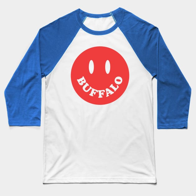 Buffalo New York Smiley Face Baseball T-Shirt by PodDesignShop